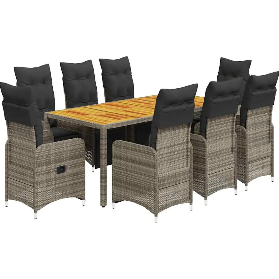 vidaXL 9-delige Bistroset met kussens poly rattan grijs, foto 3