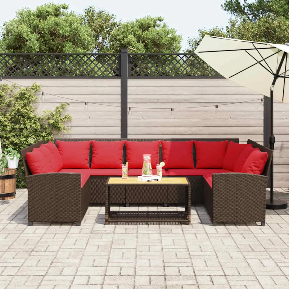 vidaXL Tuinbank met kussens poly rattan bruin, foto 3
