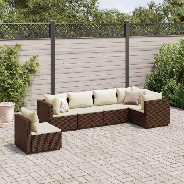vidaXL 6-delige Loungeset met kussens poly rattan bruin, foto 2