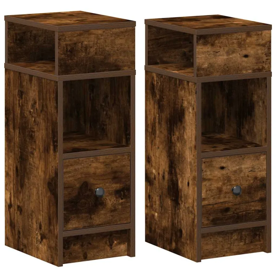 vidaXL Nachtkastjes 2 st met lade 25x31x66 cm gerookt eikenkleurig, foto 3