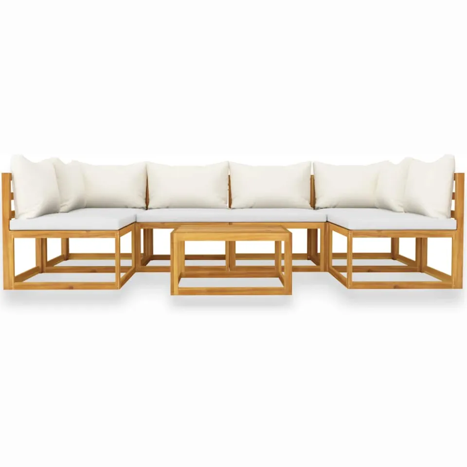 vidaXL 7-delige Loungeset met kussens massief acaciahout crème