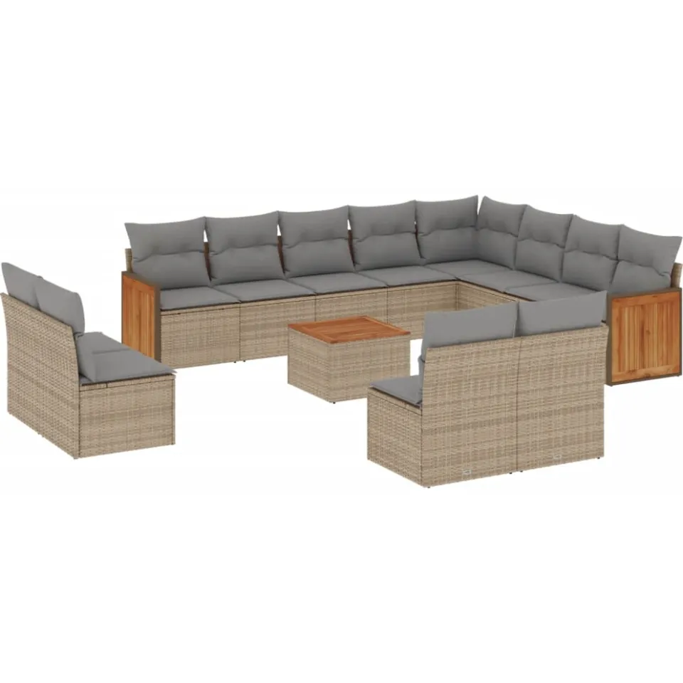 vidaXL 13-delige Loungeset met kussens poly rattan beige, foto 3
