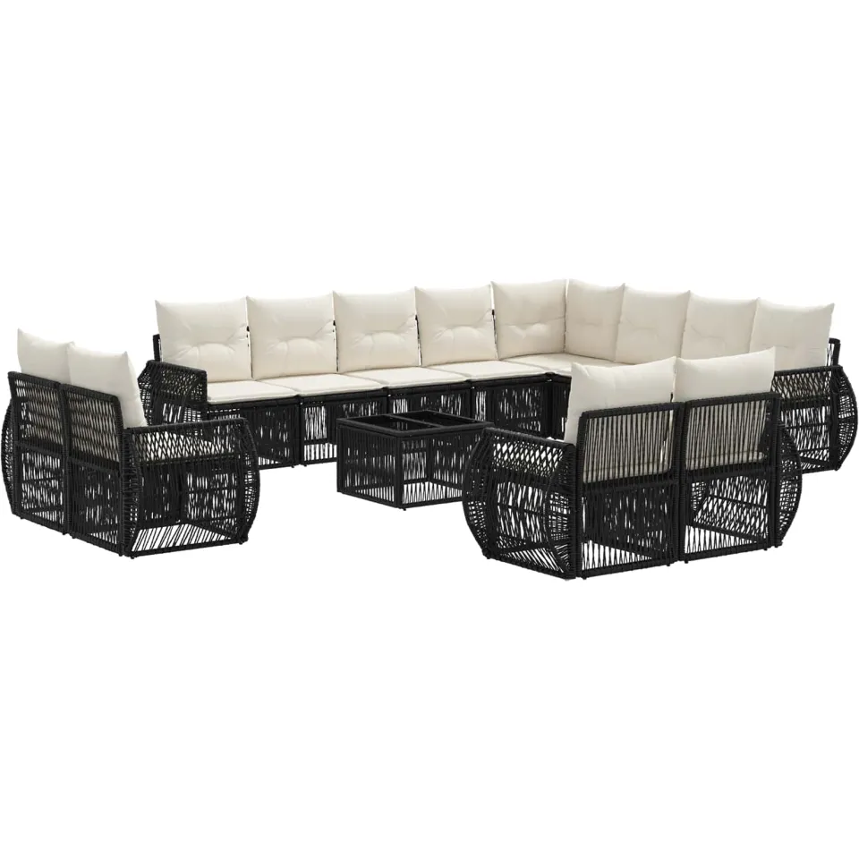 vidaXL Tuinbankenset 13 st Zwart en Cream Wit poly rattan, foto 3