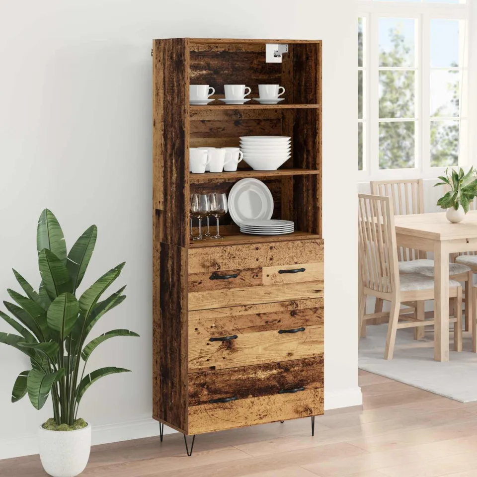 vidaXL Hoge kast 2 st Oudhout 69,5 x 34 x 180 cm Bewerkt hout en glas bruin, foto 4