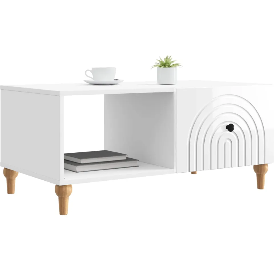 vidaXL Salontafel Hoogglans Wit 90 x 50 x 40 cm Bewerkt hout