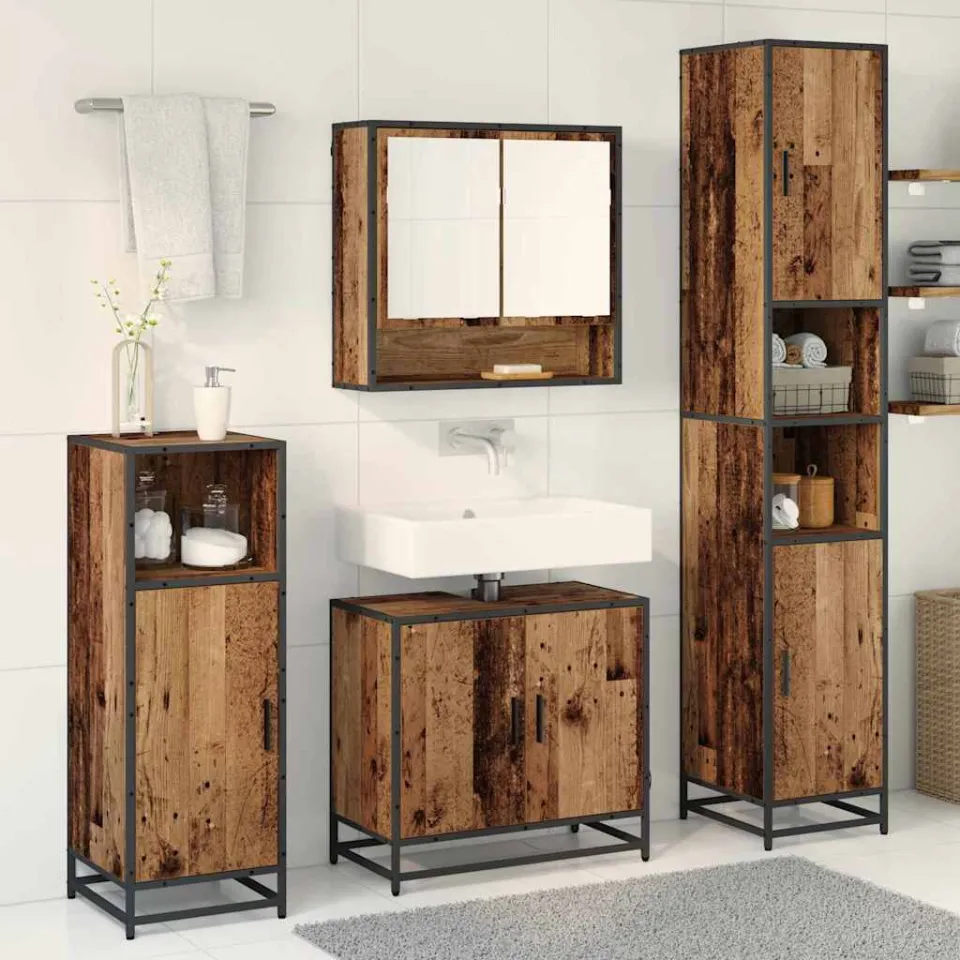 vidaXL Badkamermeubelset 3 st Oud Hout 35 x 37,5 x 188,5 cm bruin, foto 3