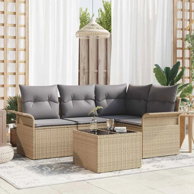 vidaXL Tuin Sofa Set 5 st Beige poly rattan, foto 2