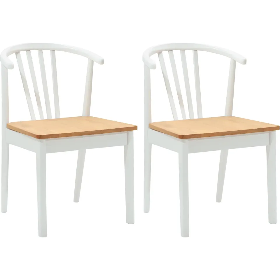 vidaXL Eetkamerstoel 2 st Massief Rubberhout wit en naturel