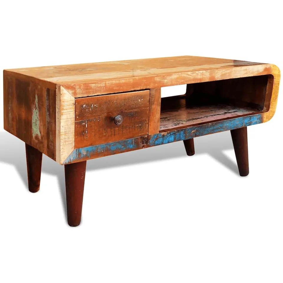 vidaXL Salontafel met 1 gewelfde rand en 1 lade gerecycled hout bruin, foto 3
