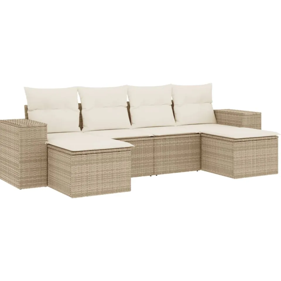 vidaXL 6-delige Loungeset met kussens poly rattan beige, foto 3