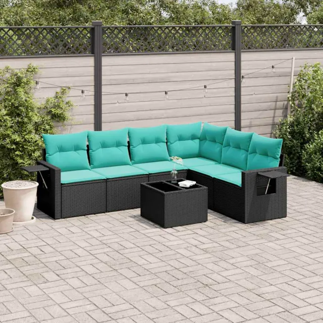 vidaXL 7-delige tuinbankset met kussens van zwart polyrotan, foto 2