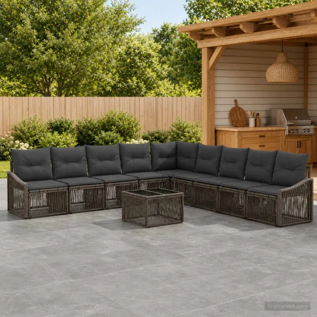 vidaXL Tuinbankenset 10 st 9-zits Grijs poly rattan