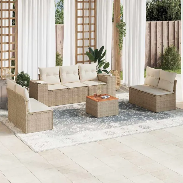 vidaXL 8-delige Loungeset met kussens poly rattan beige, foto 2