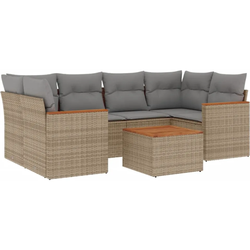 vidaXL 7-delige Loungeset met kussens poly rattan gemengd beige, foto 3