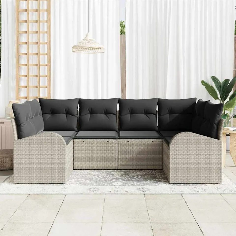 vidaXL Tuin Sofa Set 6 st 6-zits Lichtgrijs poly rattan, foto 3