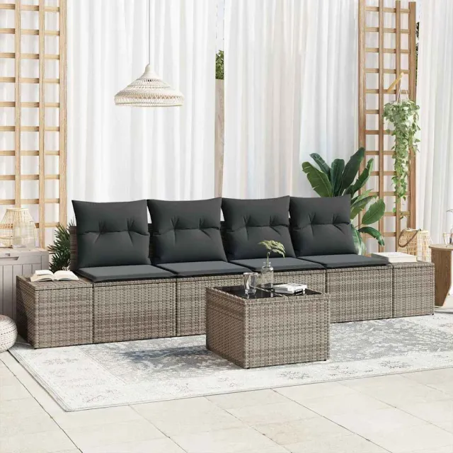 vidaXL Tuin Sofa Set 5 st Grijs poly rattan, foto 2