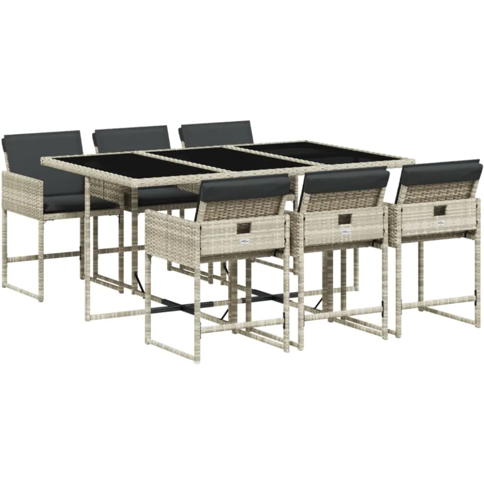 vidaXL 7-delige Tuinset met kussens poly rattan grijs