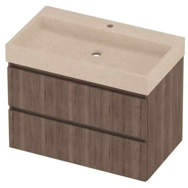 Proline Evoli Badmeubelset Hardsteen Loft 1 Kraangat Symmetrisch 80x46x62 cm Sand Stone Terra Oak Eiken