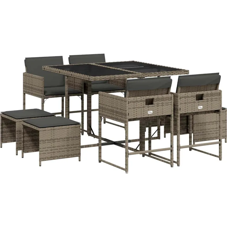 vidaXL 9-delige Tuinset met kussens poly rattan grijs, foto 3