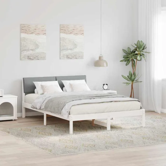 vidaXL Bedframe Wit en lichtgrijs 135 x 190 cm Massief grenenhout