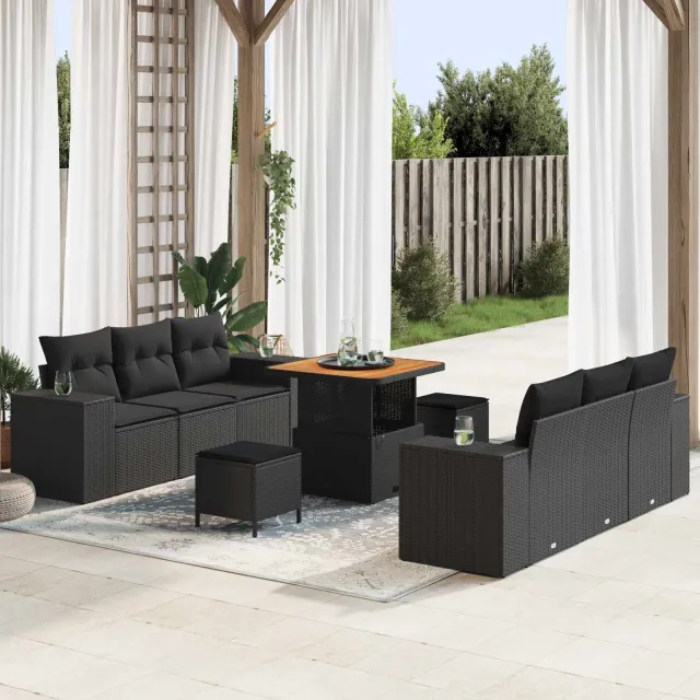 vidaXL Tuin Sofa Set 9 st Zwart Poly riet, foto 2