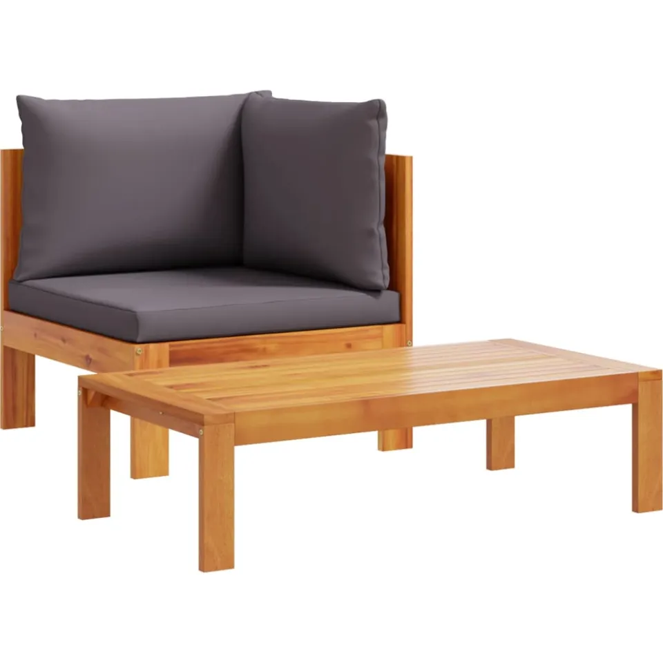 vidaXL 5-delige Loungeset met kussens massief acaciahout grijs, foto 3
