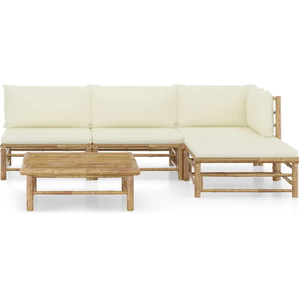 vidaXL 5-delige Loungeset met crèmewitte kussens bamboe