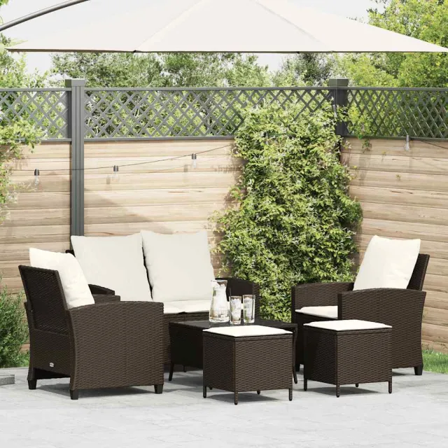 vidaXL 6-delige Loungeset met kussens poly rattan bruin, foto 2
