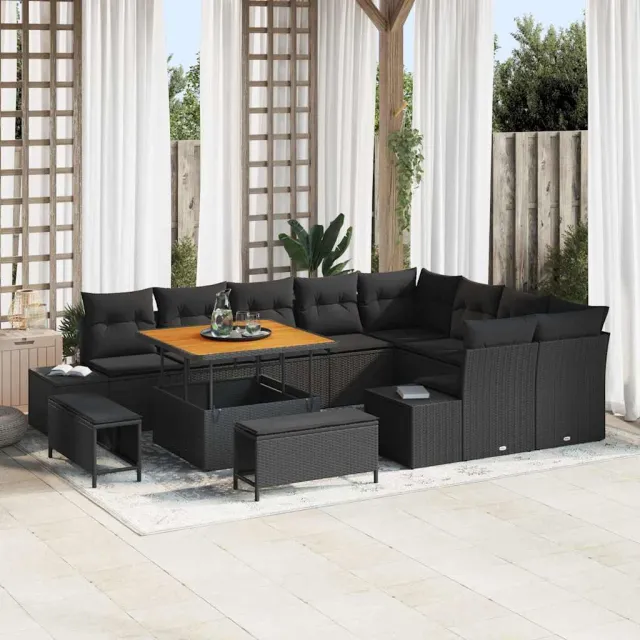 vidaXL Tuinbankenset 12 st Zwart poly rattan
