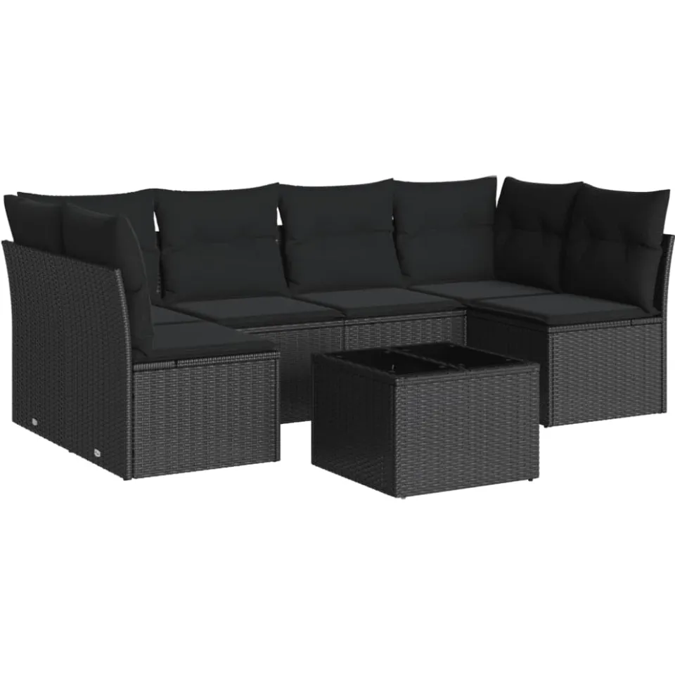 vidaXL 7-delige Loungeset met kussens poly rattan zwart