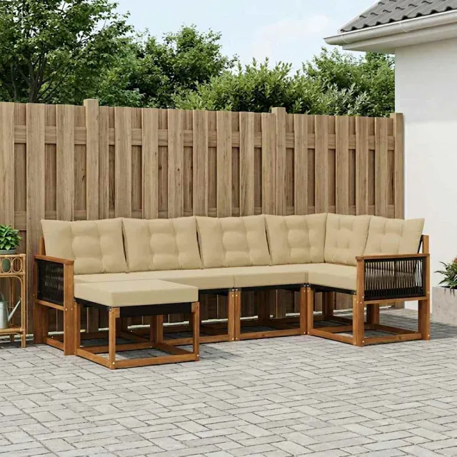 vidaXL Buiten bankenset 6 st 6-zits Natuurlijk en Beige