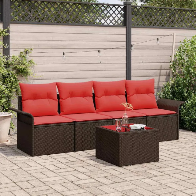 vidaXL Bankstel 5 st Bruin poly rattan