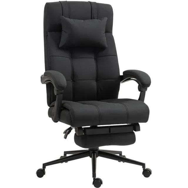 Vinona Ergonomische bureaustoel - Met voetensteun en hoofdsteun en verstelbare rugleuning - In hoogte verstelbaar - 66 x 76 x 112-120 cm - Zwart