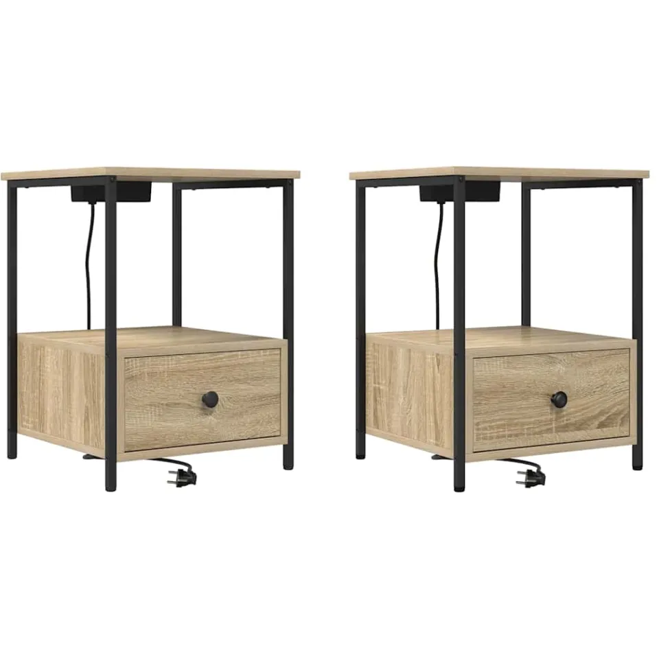 vidaXL Nachtkastje 2 st Sonoma Eiken 42 x 41 x 56 cm Bewerkt hout, foto 3