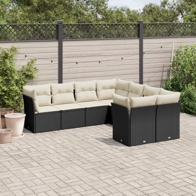 vidaXL 8-delige Loungeset met kussens poly rattan zwart, foto 2
