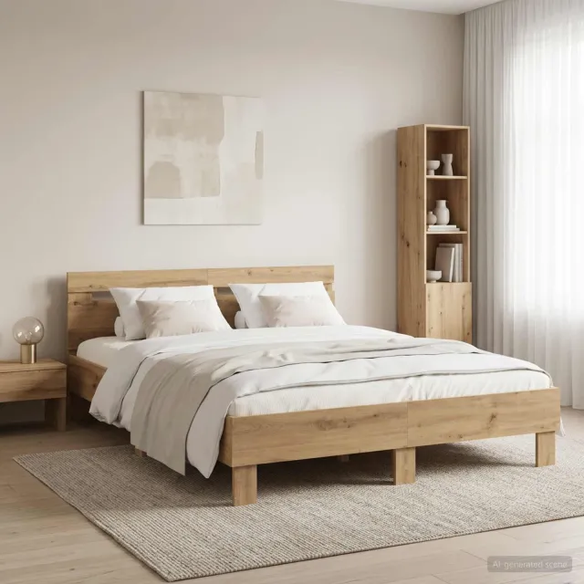 vidaXL Bedframe Artisanaal eiken 135 x 190 cm Bewerkt hout Bruin