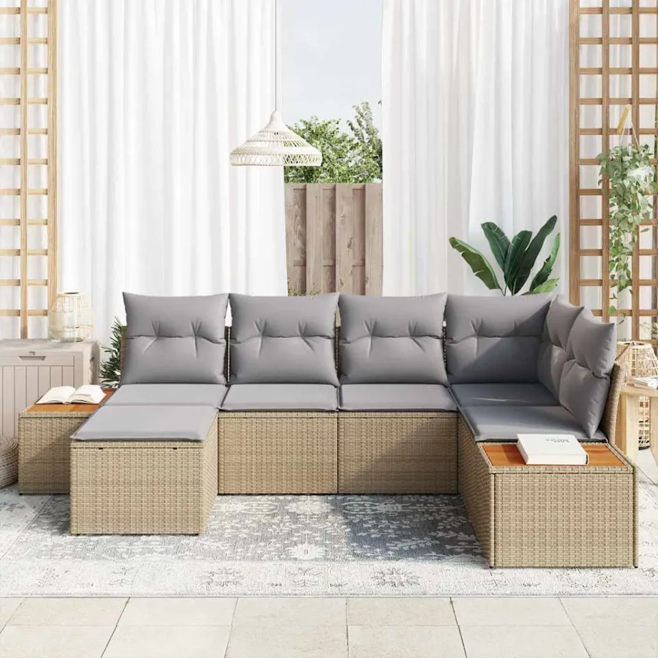vidaXL Tuin Sofa Set 6 st Beige poly rattan, foto 3