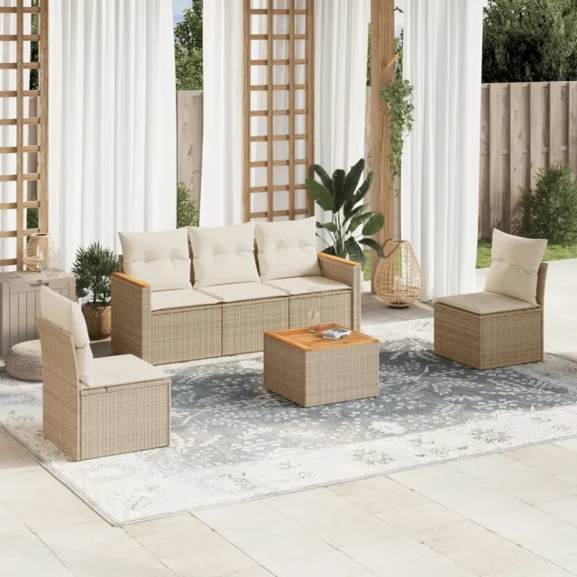 vidaXL 6-delige Loungeset met kussens poly rattan beige, foto 2