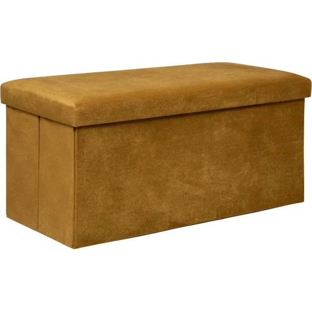 Atmosphera Poef/krukje/hocker Amber - Opvouwbare zit opslag box - fluweel Okergeel - 76 x 38 x 38 cm - MDF/polyester - 120 liter inhoud