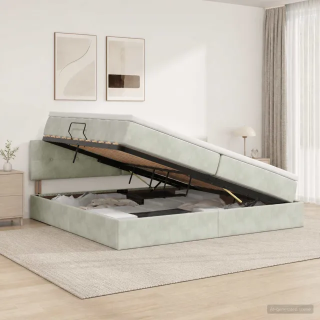 vidaXL LED Opslagbed met Matras Lichtgrijs 200 x 200 cm Fluweel
