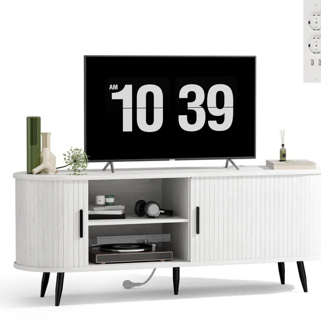 Xbro TV Meubel – Moderne TV Kast met 2 Verstelbare Planken en EU-Stopcontact – Wit