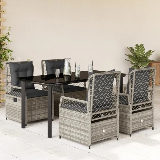vidaXL 5-delige Tuinset met kussens poly rattan grijs, foto 2