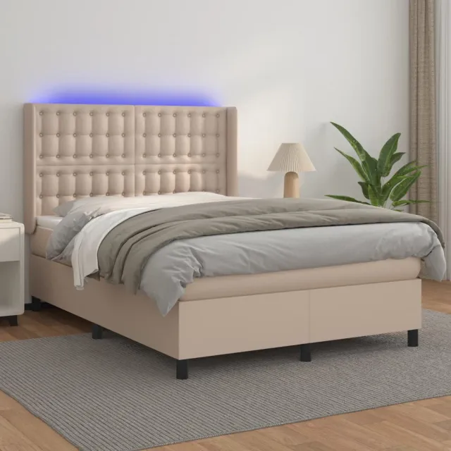 vidaXL Boxspring met matras en LED kunstleer cappuccinokleur 140x190cm bruin