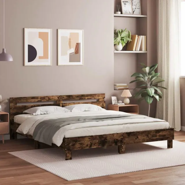 vidaXL Bedframe met hoofdeinde bewerkt hout gerookt eiken 180x200 cm