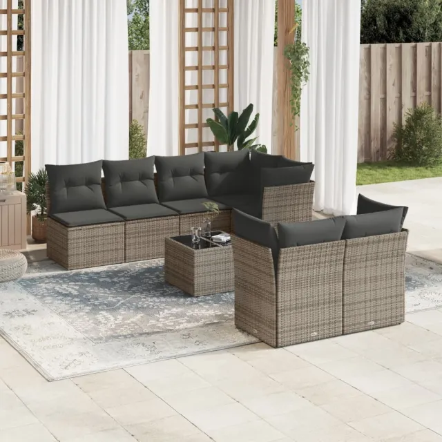 vidaXL 8-delige Loungeset met kussens poly rattan grijs, foto 2