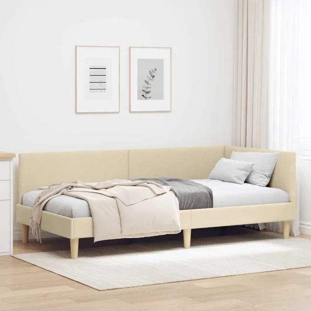 vidaXL Hoekbedframe Crème 90 x 190 cm Stof