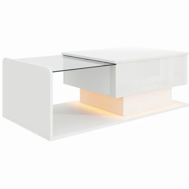 YYchan Salontafel - Multifunctionele Koffietafel met Liftfunctie - Smart LED & Gehard Glas - Modern Design - 100 cm - Wit
