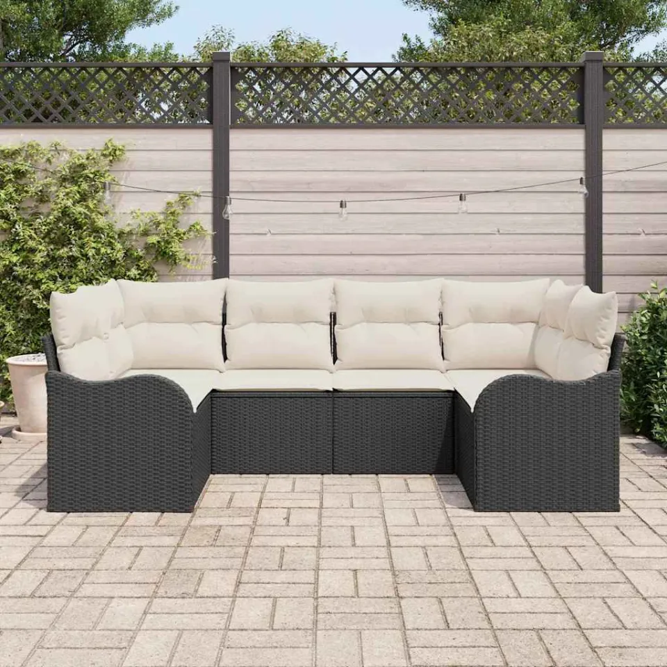 vidaXL Tuin Sofa Set 6 st Zwart en wit Poly riet, foto 3