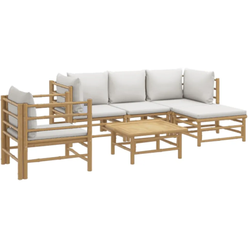 vidaXL 6-delige Loungeset met kussens bamboe lichtgrijs Bruin