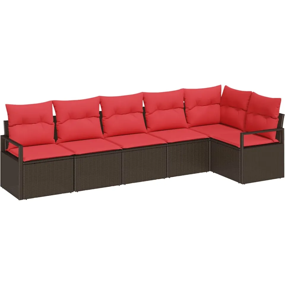 vidaXL Tuinbankenset 6 st Bruin en Rood poly rattan